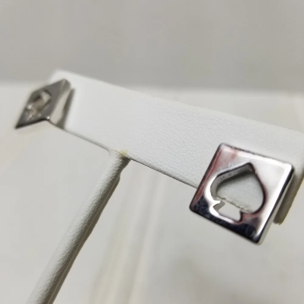 Kate Spade Logo Cutout Stud Earrings Silver Tone Small Designer Jewelry